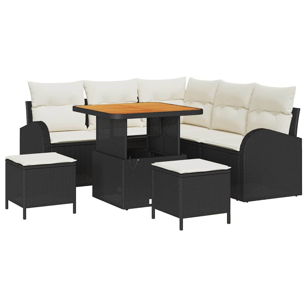 Set Divano da Giardino con cuscino 8 pcs Nero e Crema