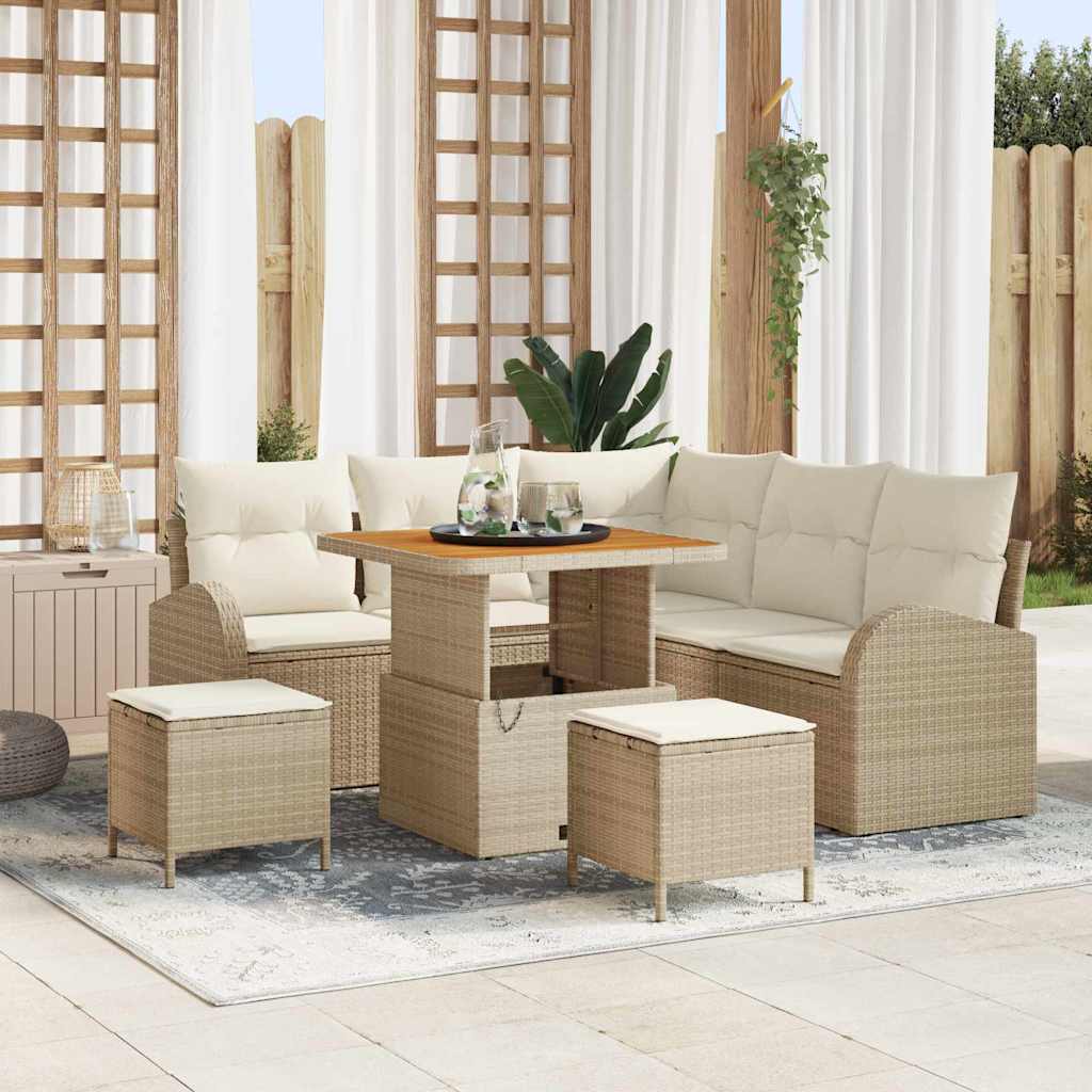 Set Divano da Giardino 8 pz 7-Numero di posti Beige e Crema