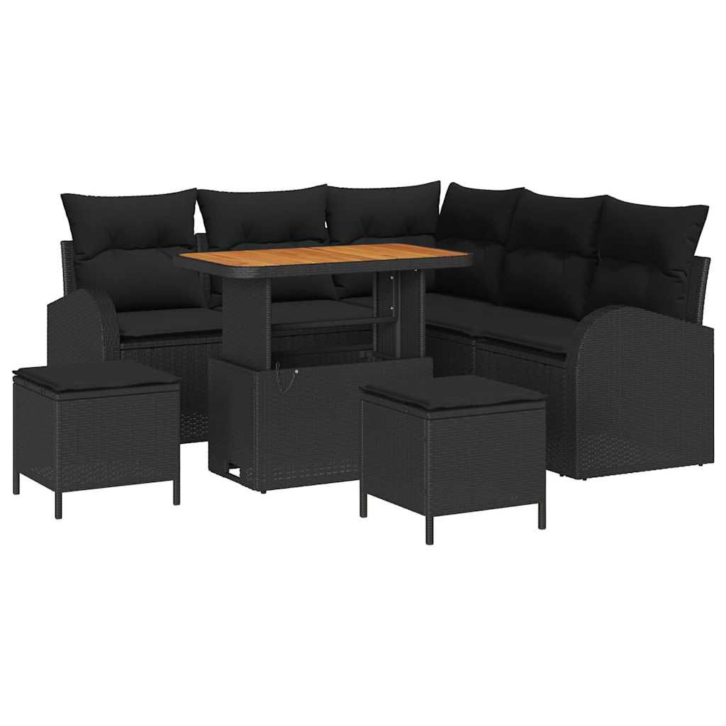 Set Divano da Giardino con cuscino con archiviazione 8 pcs Nero