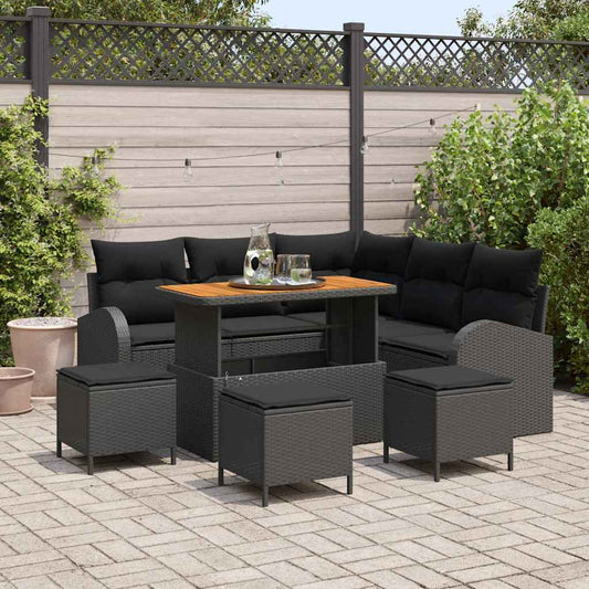 Set Divano da Giardino con cuscino con archiviazione 9 pcs Nero
