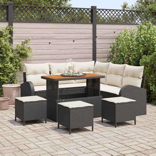 Set Divano da Giardino con cuscino 9 pcs Nero e Crema