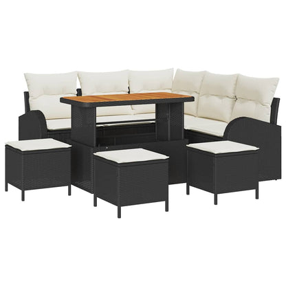 Set Divano da Giardino con cuscino 9 pcs Nero e Crema