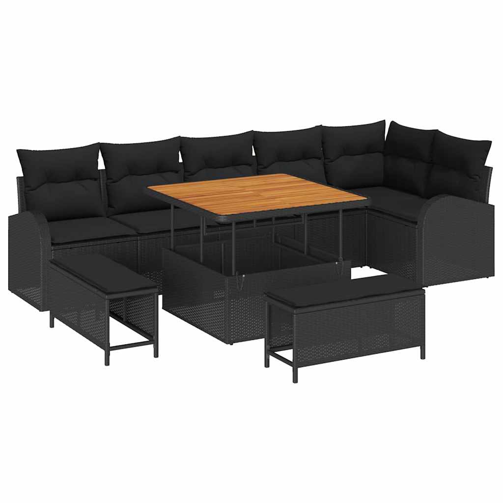Set Divano da Giardino con cuscino con archiviazione 9 pcs Nero