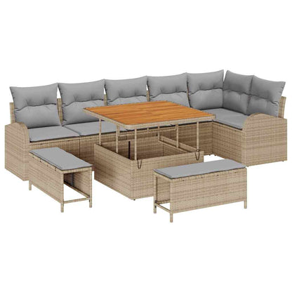 Set Divano da Giardino con cuscino 9 pcs Beige e Grigio Chiaro