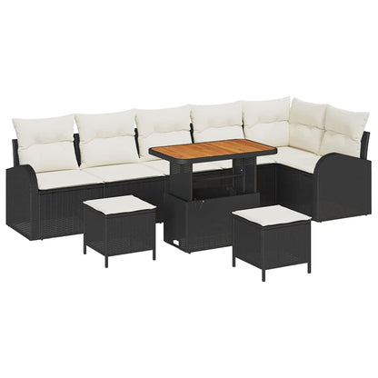 Set Divano da Giardino con cuscino 9 pcs Nero e Crema