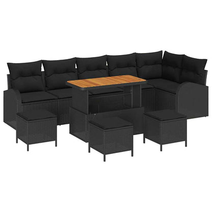 Set Divano da Giardino con cuscino con cuscino 10 pcs Nero