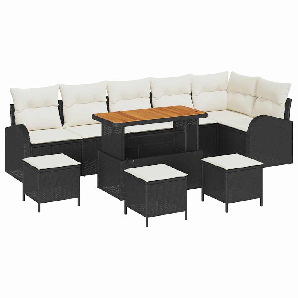 Set Divano da Giardino con cuscino 10 pcs Nero e Crema