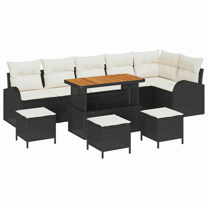 Set Divano da Giardino con cuscino 10 pcs Nero e Crema