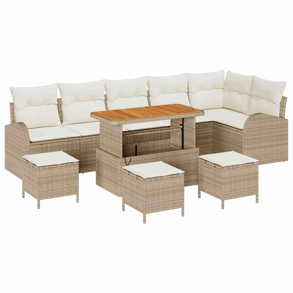 Set Divano da Giardino con cuscino 10 pcs Beige e Crema