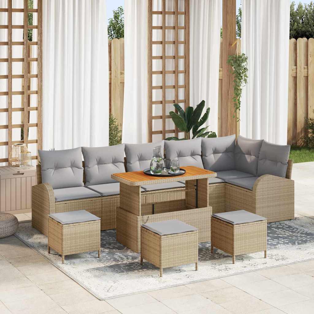 Set Divano da Giardino con cuscino 10 pcs Beige e Grigio Chiaro | homemem39