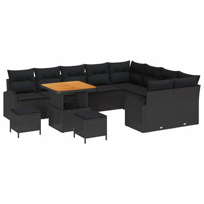 Set Divano da Giardino con cuscino 12 pcs Nero