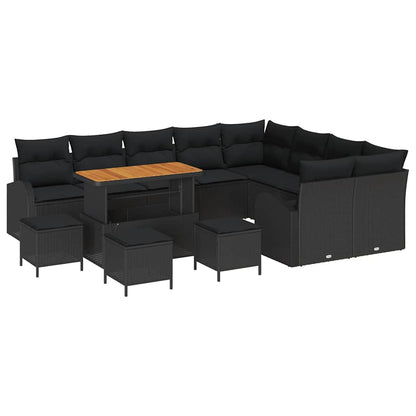 Set Divano da Giardino con cuscino 13 pcs Nero