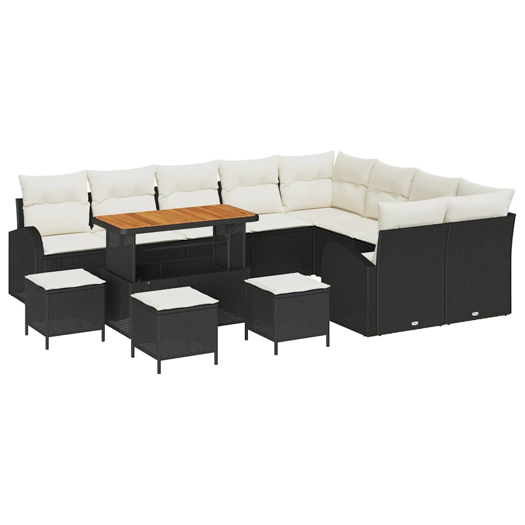 Set Divano da Giardino con cuscino 13 pcs Nero e Crema