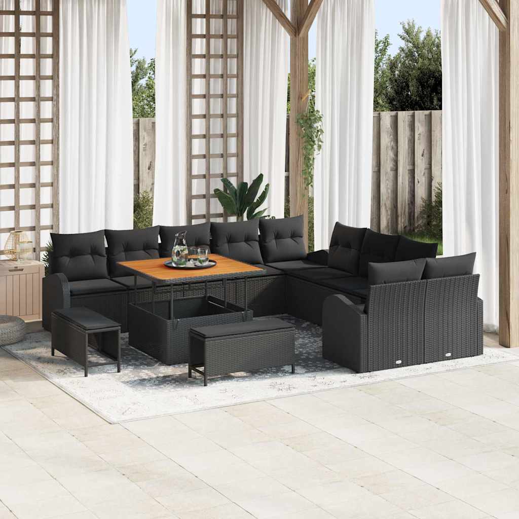 Set Divano da Giardino con cuscino 13 pcs Nero