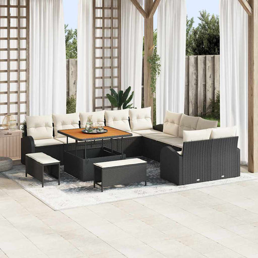 Set Divano da Giardino con cuscino 13 pcs Nero e Crema