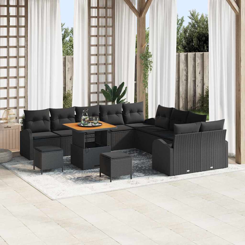 Set Divano da Giardino con cuscino 13 pcs Nero