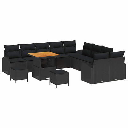 Set Divano da Giardino con cuscino 13 pcs Nero