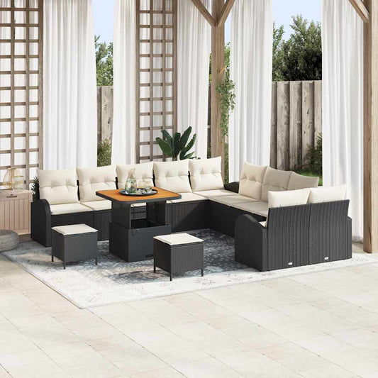 Set Divano da Giardino con cuscino 13 pcs Nero e Crema