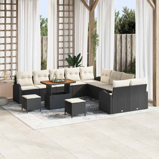 Set Divano da Giardino con cuscino 13 pcs Nero e Crema