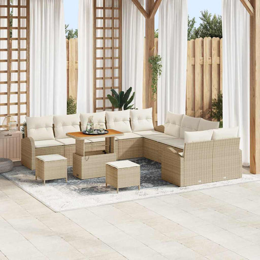 Set Divano da Giardino con cuscino 13 pcs Beige e Crema