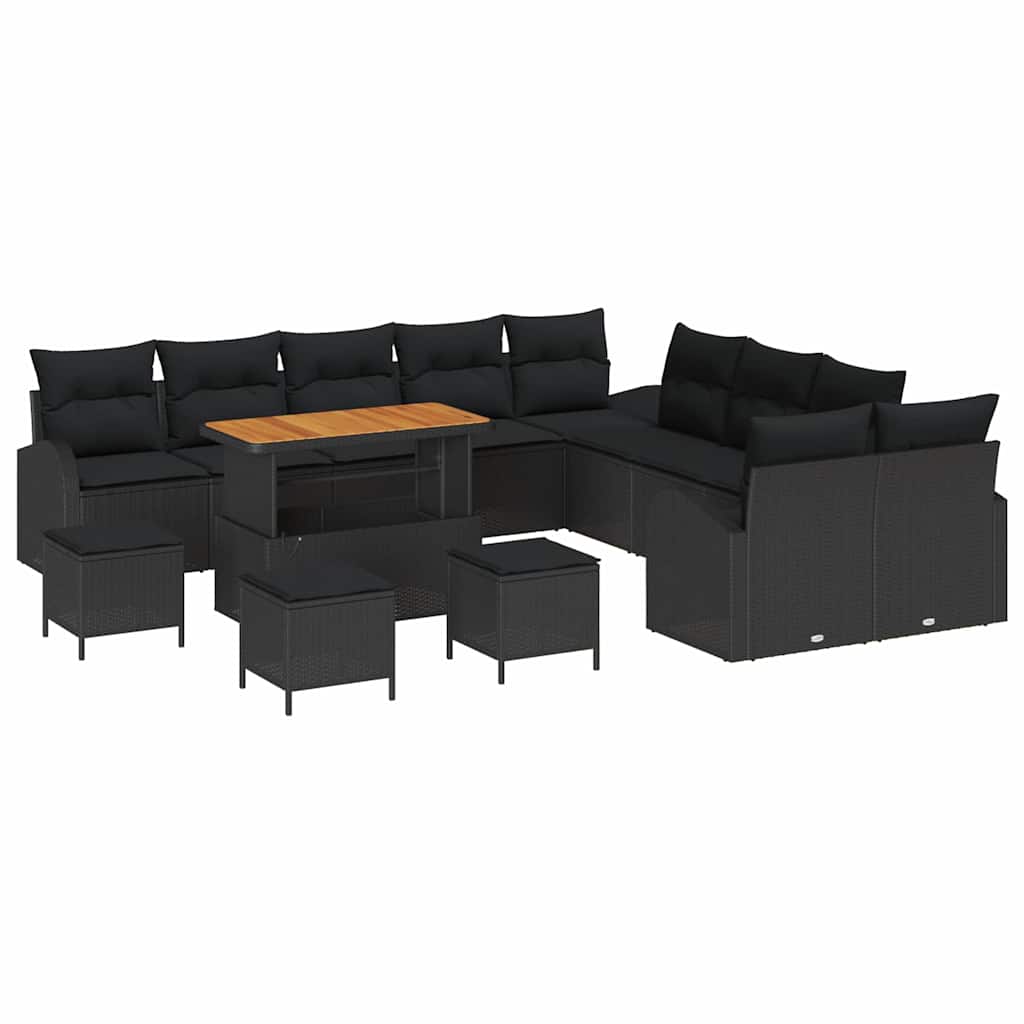 Set Divano da Giardino con cuscino 14 pcs Nero