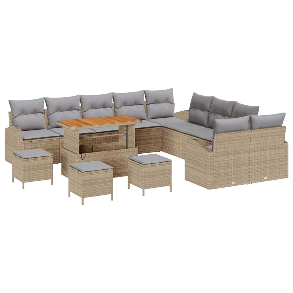 Set Divano da Giardino con cuscino 14 pcs Beige e Grigio Chiaro