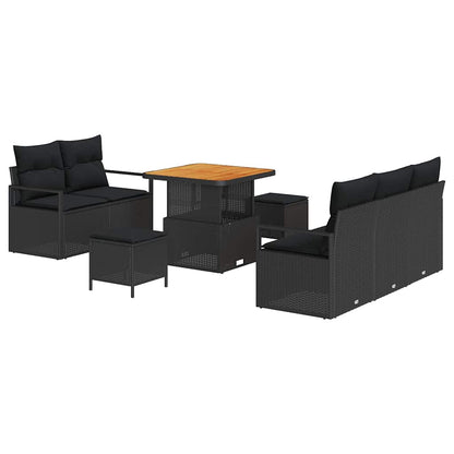 Set Divano da Giardino con cuscino con archiviazione 8 pcs Nero