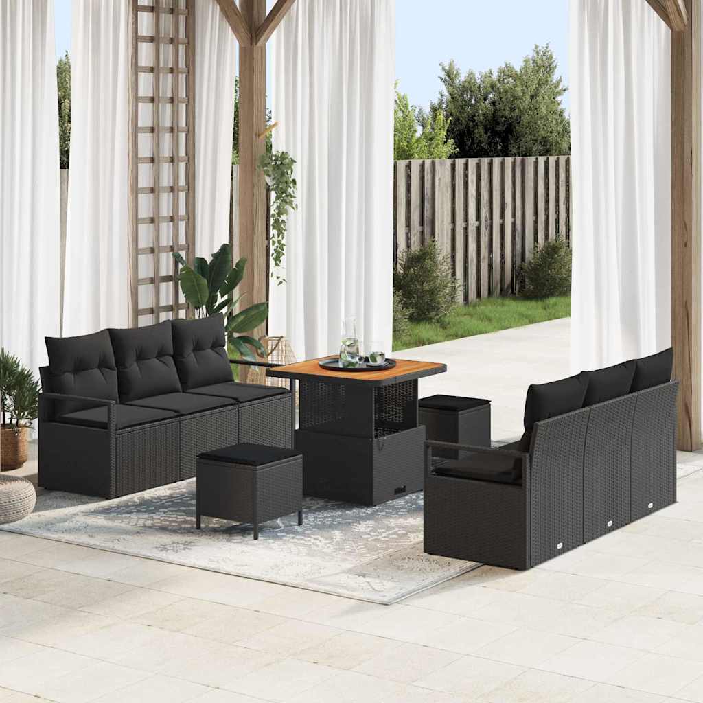 Set Divano da Giardino con archiviazione 9 pcs Nero Poly Rattan - homemem39