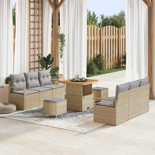 Set Divano da Giardino 9 pcs Beige Poly Rattan