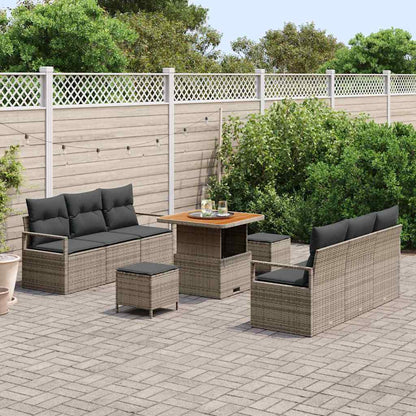 Set Divano da Giardino 9 pcs Grigio Poly Rattan