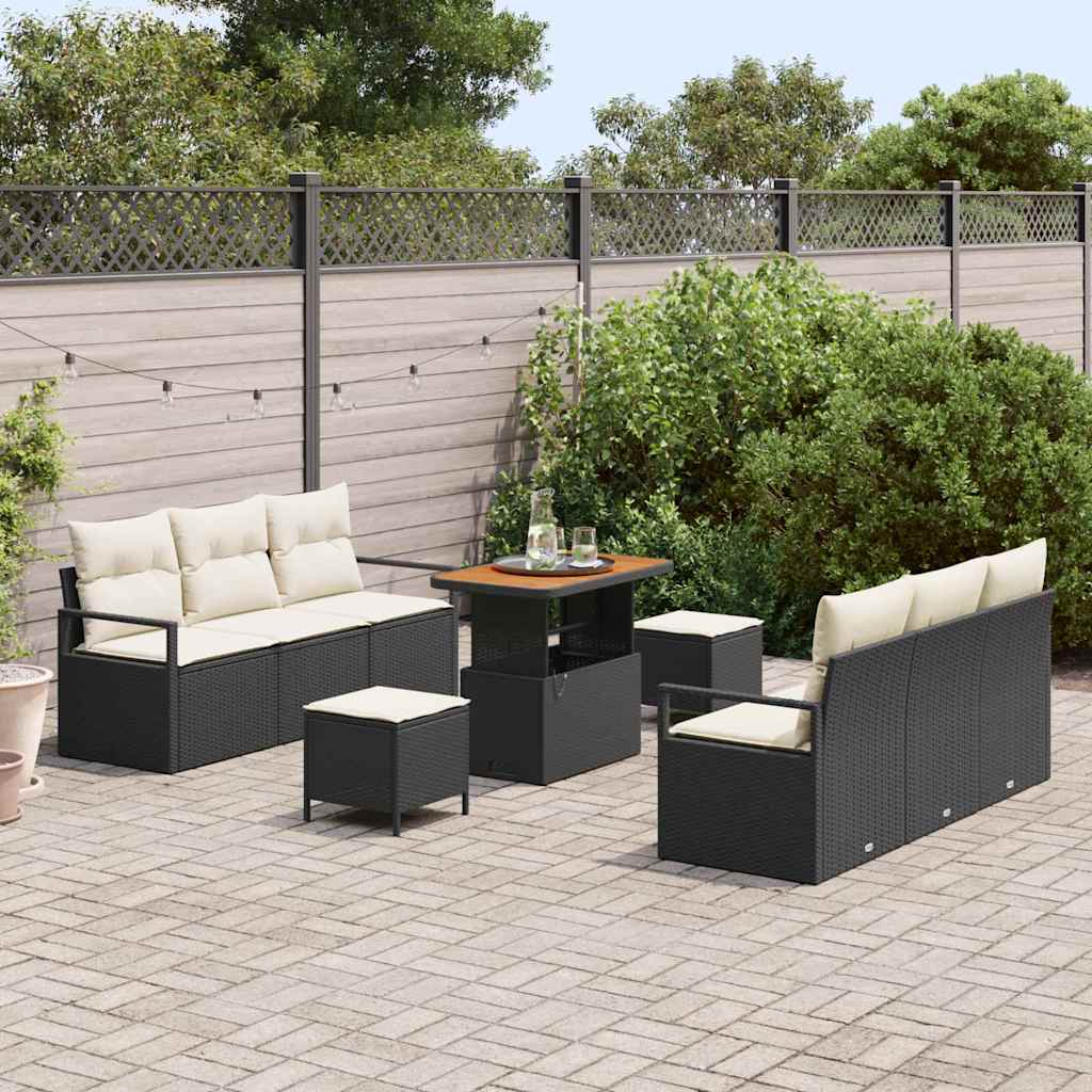 Set Divano da Giardino con archiviazione 9 pcs Nero Poly Rattan - homemem39