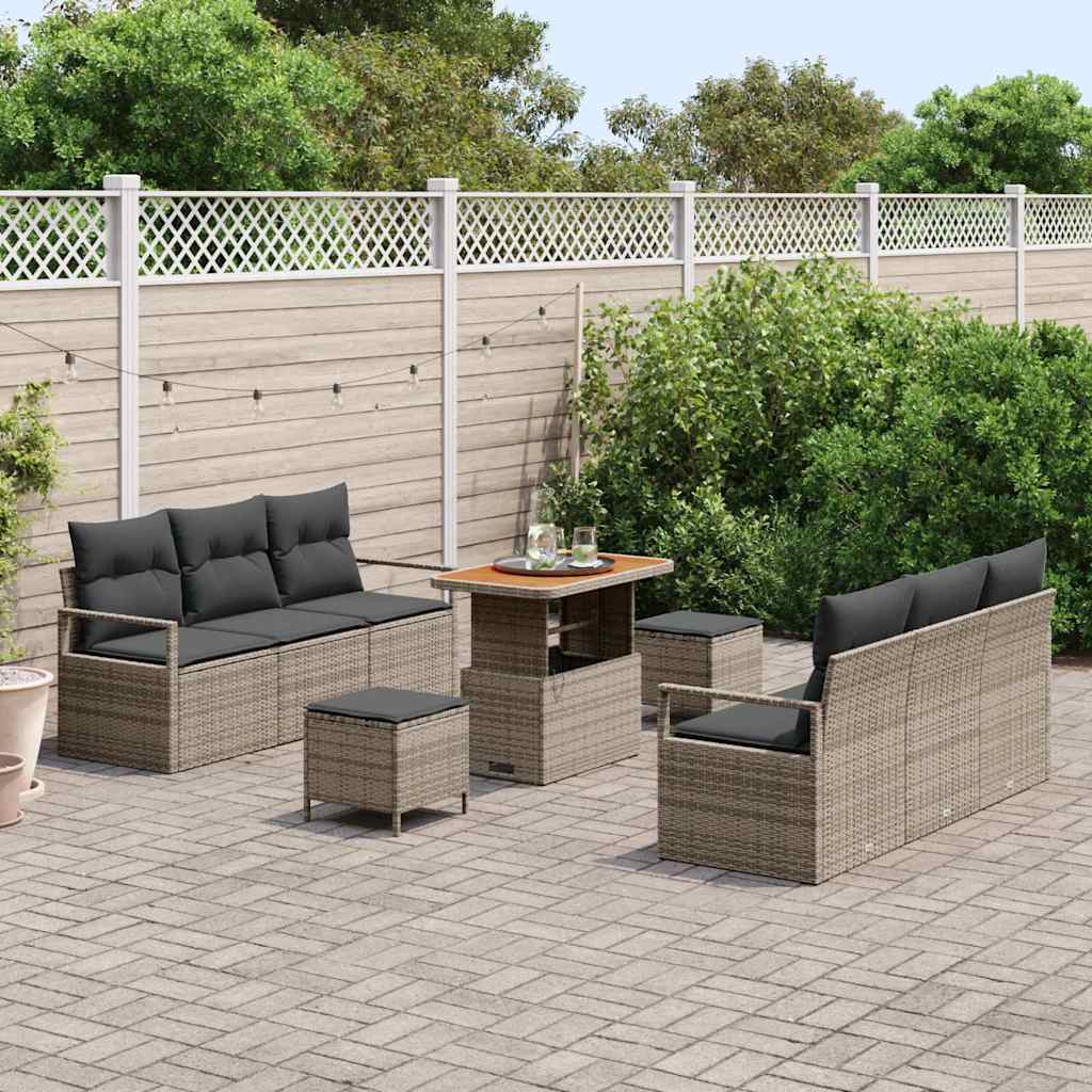 Set Divano da Giardino 9 pcs Grigio Poly Rattan - homemem39