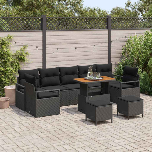 Set Divano da Giardino con cuscino con cuscino 10 pcs Nero