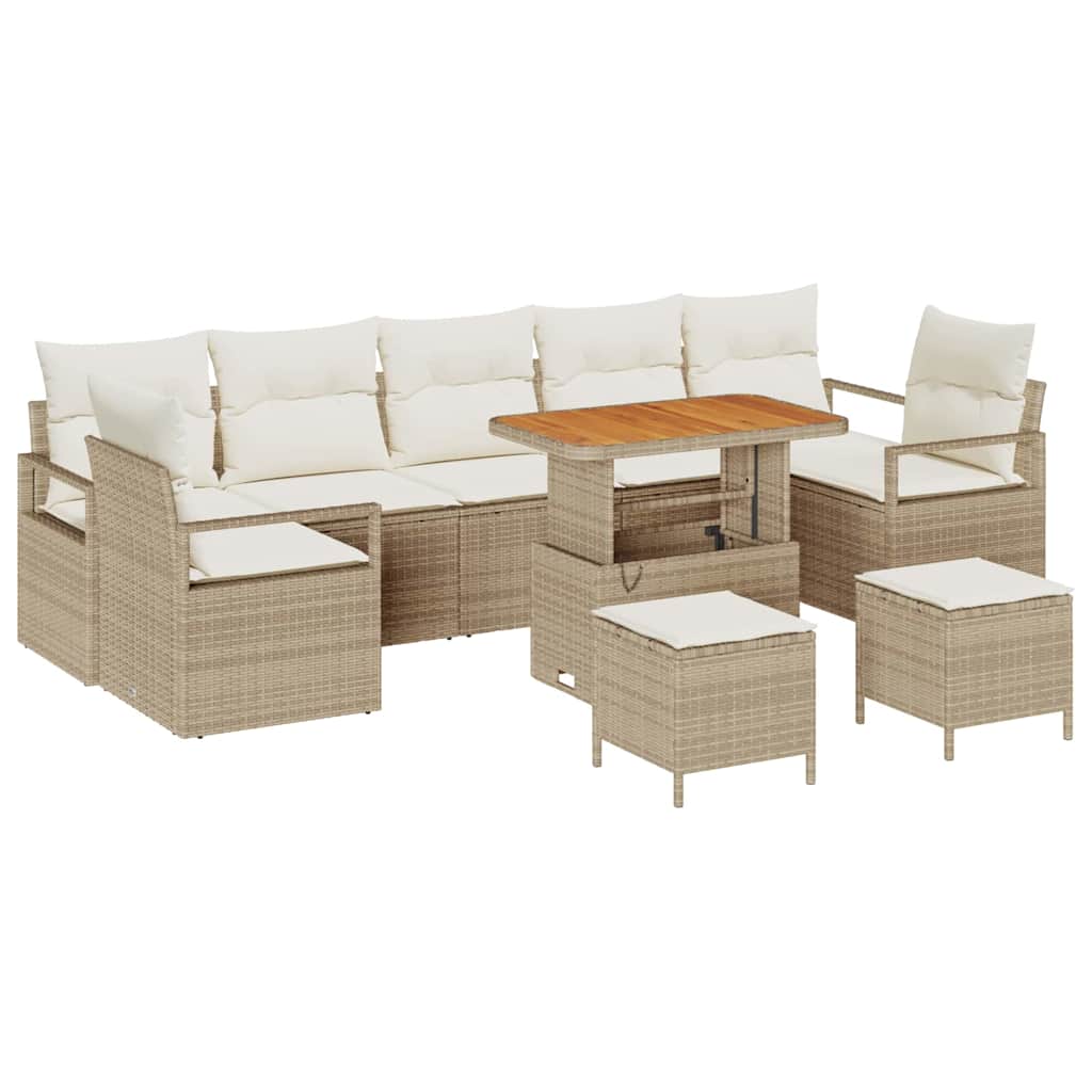 Set Divano da Giardino con cuscino 10 pcs Beige e Crema