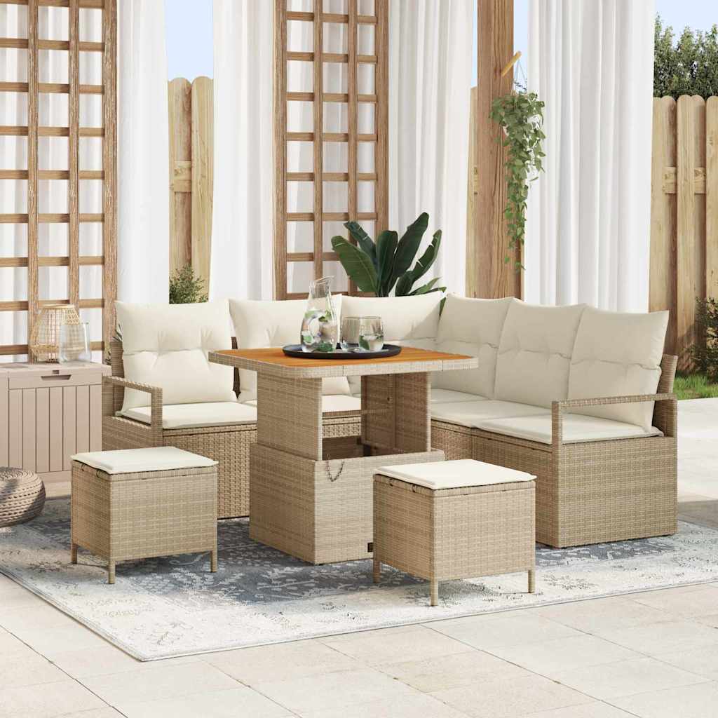Set Divano da Giardino 8 pz 7-Numero di posti Beige e Crema | homemem39