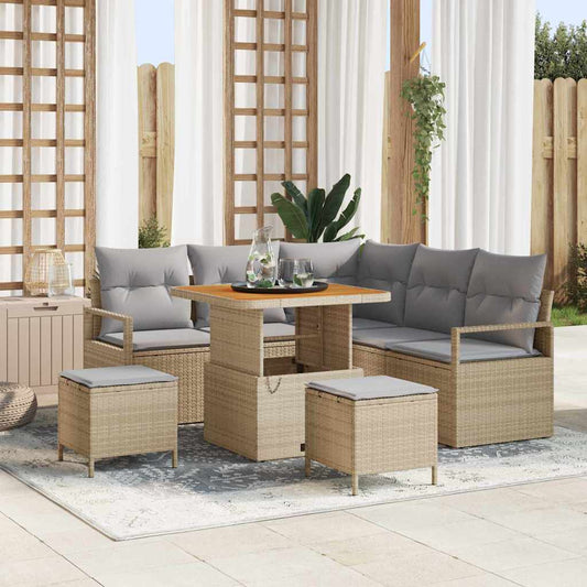 Set Divano da Giardino con cuscino 8 pcs Beige e Grigio Chiaro