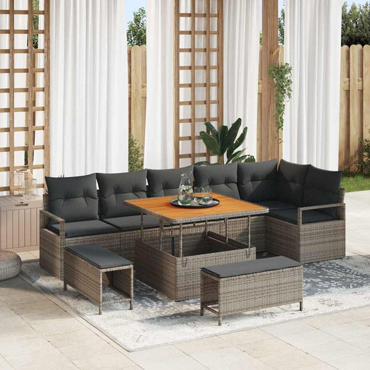 Set Divano da Giardino con cuscino 9 pcs Grigio
