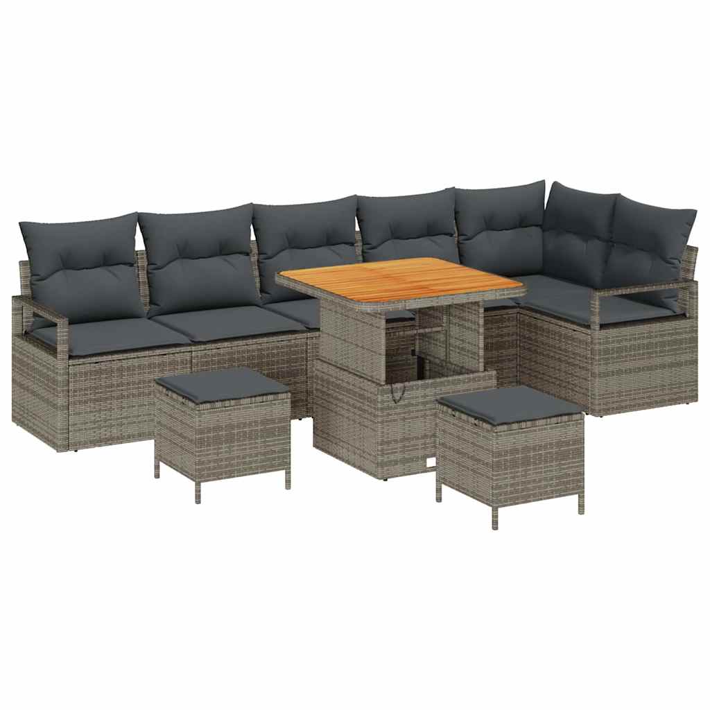 Set Divano da Giardino con cuscino 9 pcs Grigio