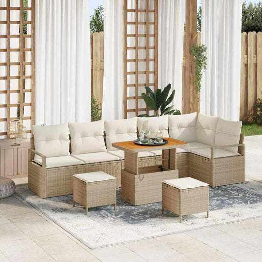 Set Divano da Giardino con cuscino 9 pcs Beige e Crema