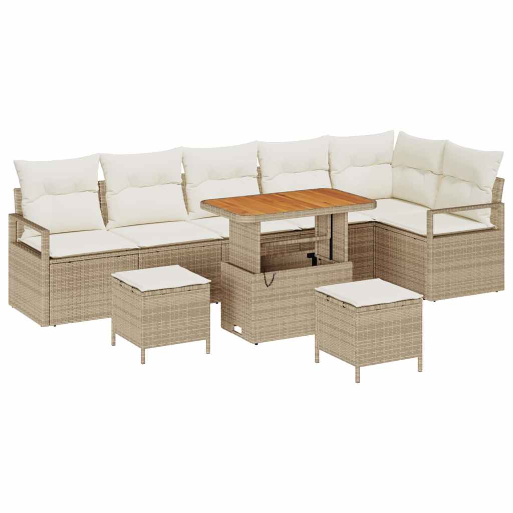 Set Divano da Giardino con cuscino 9 pcs Beige e Crema