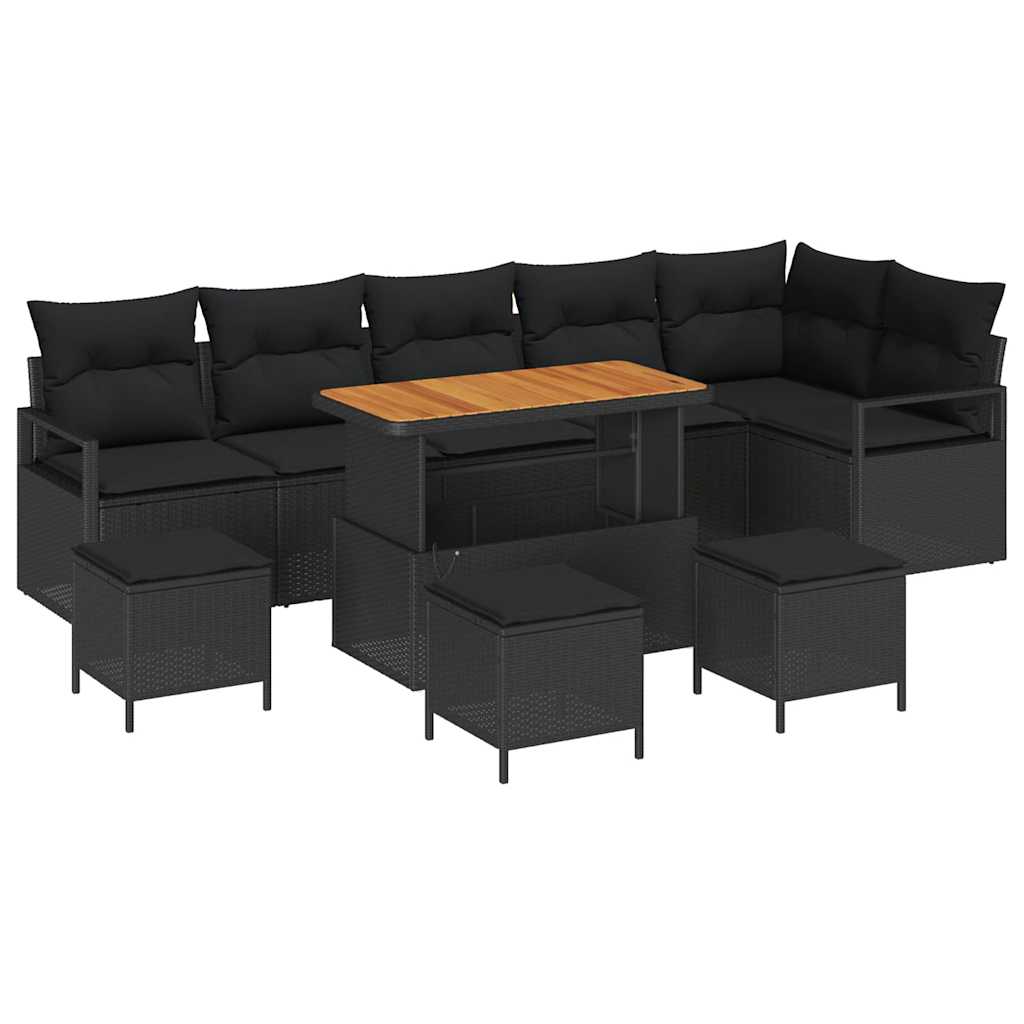 Set Divano da Giardino con cuscino 10 pcs Nero