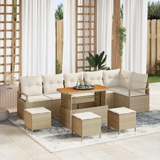 Set Divano da Giardino con cuscino 10 pcs Beige e Crema
