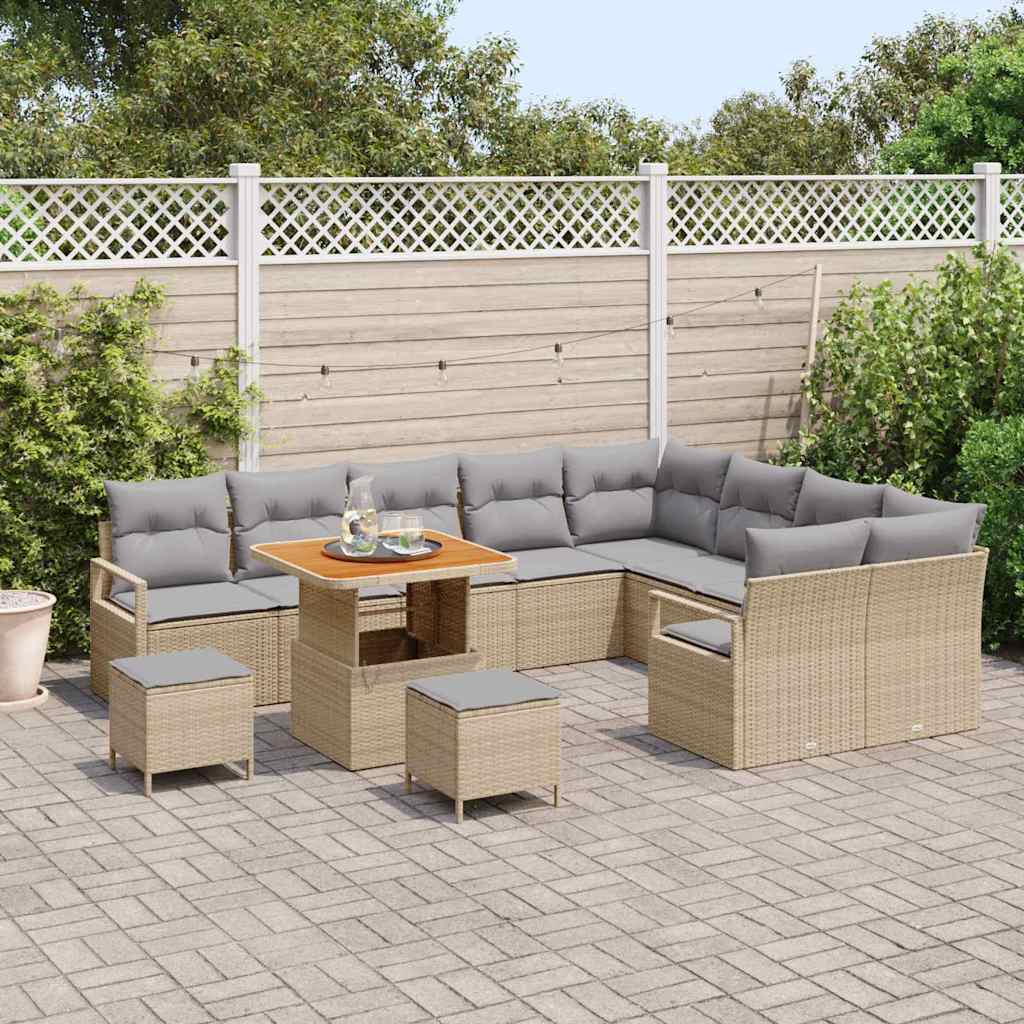 Set Divano da Giardino con cuscino 12 pcs Beige e Grigio Chiaro