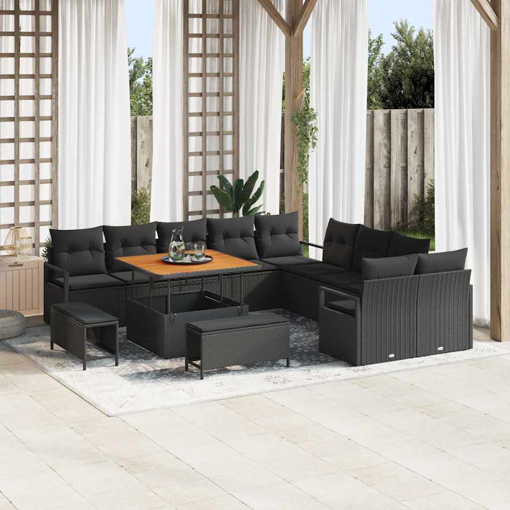 Set Divano da Giardino con cuscino 13 pcs Nero | homemem39