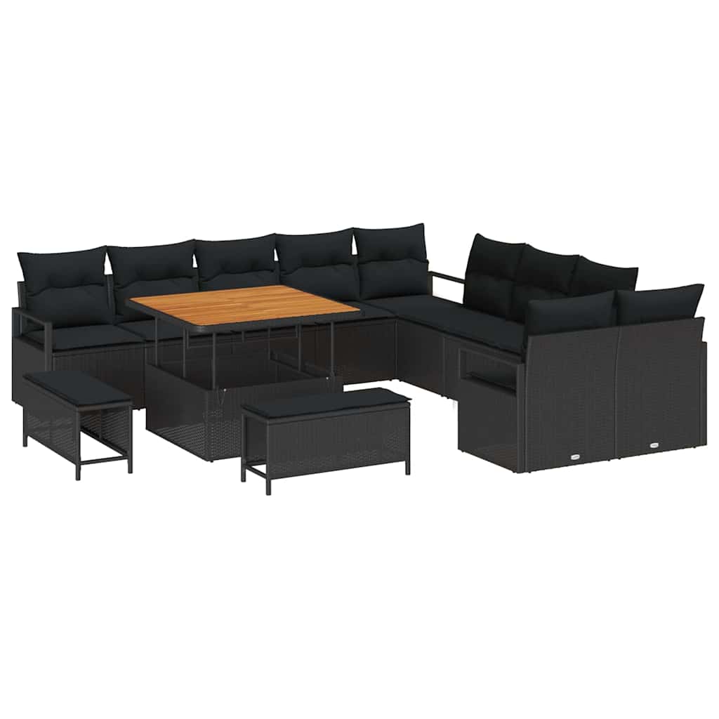 Set Divano da Giardino con cuscino 13 pcs Nero | homemem39