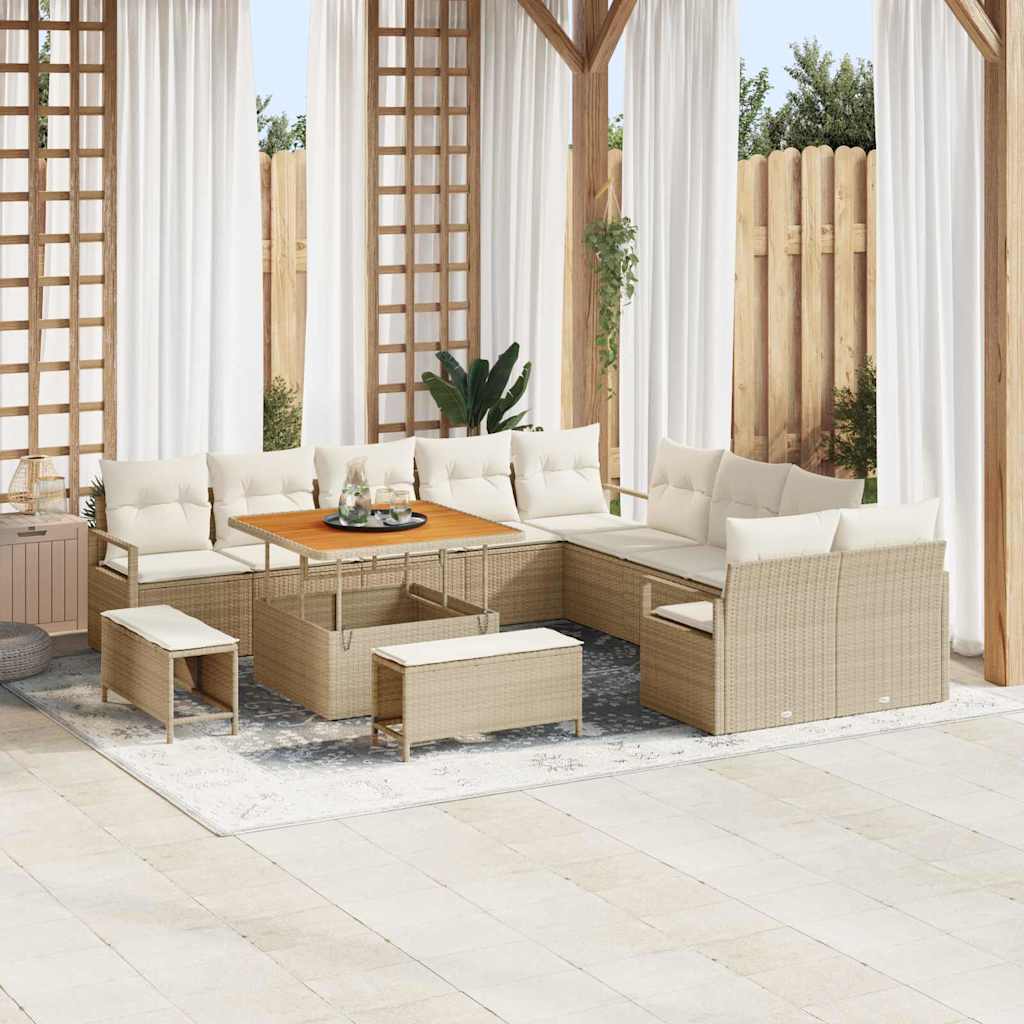 Set Divano da Giardino con cuscino 13 pcs Beige e Crema