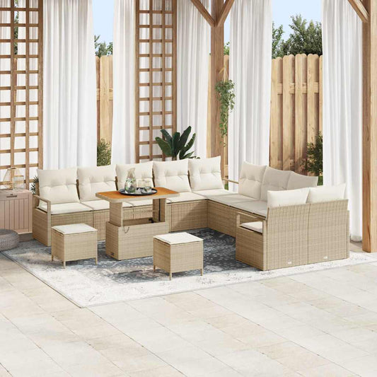 Set Divano da Giardino con cuscino 13 pcs Beige e Crema