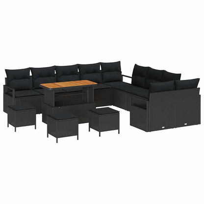Set Divano da Giardino con cuscino 14 pcs Nero | homemem39
