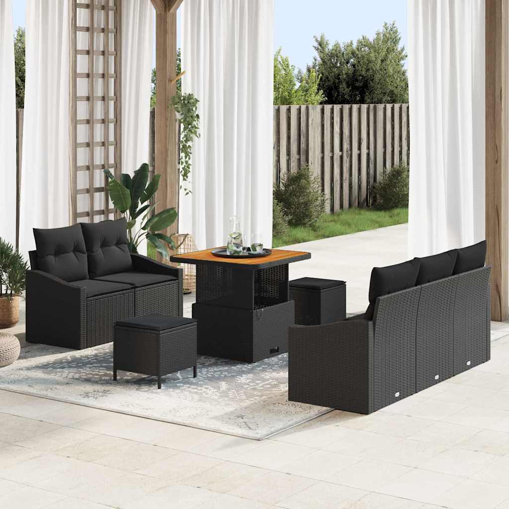 Set Divano da Giardino con cuscino con archiviazione 8 pcs Nero | homemem39