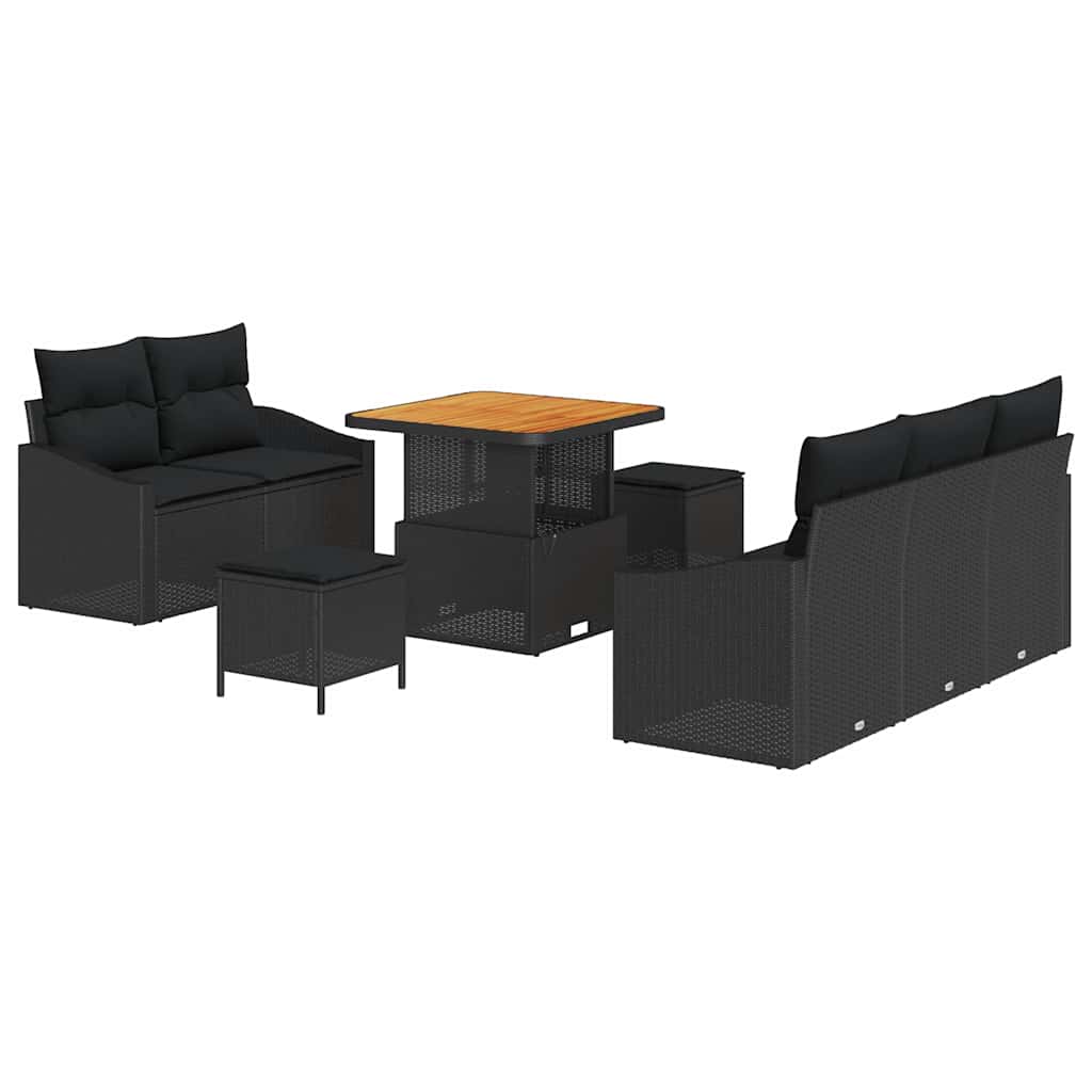 Set Divano da Giardino con cuscino con archiviazione 8 pcs Nero | homemem39